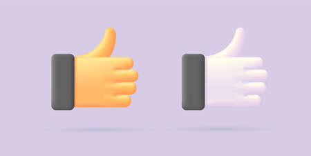 3d render icon of hand gesture with thumb up, approving or like symbolのイラスト素材