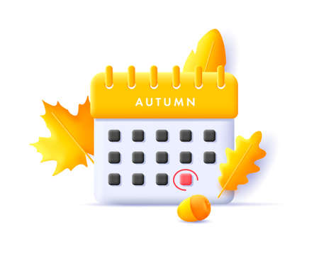 3d render calendar icon with autumn leaves and last day of the month circledのイラスト素材