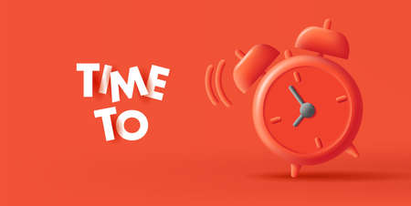 red background with red 3d render clock illustration and text time to, mono chrome trendy graphic