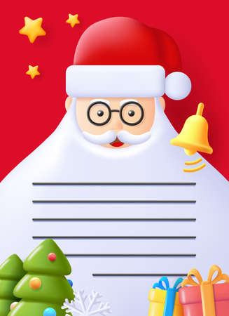 Letter to Santa template message on his beard, Santa with different festive elements on red backdropのイラスト素材