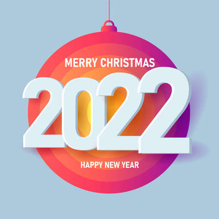 Merry Christmas and New year banner with stylized Christmas ball and volume white figures 2022のイラスト素材