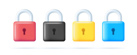 Padlock 3d icons set, colorful locks iconsin different color, isolated digitalのイラスト素材