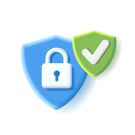 Shield digital icon with padlock and shield with tick tag, 3d isolated graphic elementのイラスト素材