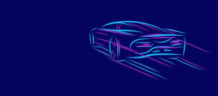 Line sketch illustration of a sport car, back view driving away on high speed, neon bright movement trackのイラスト素材