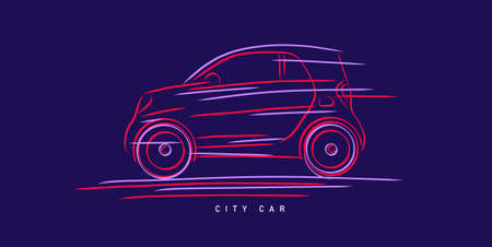 Compact city car line dynamic illustration of vehicle silhouette, sketch graphicのイラスト素材