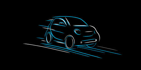 Dynamic composition with compact city car line illustration of vehicle silhouette, sketch graphicのイラスト素材