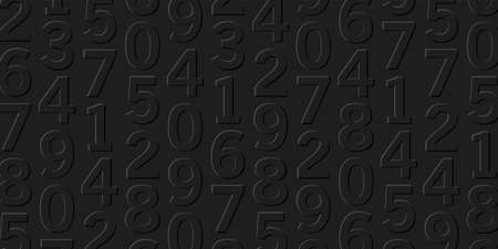 Black mono chrome pattern with volume 3d numbers on it, play of light and shadow, letters forming texture, wallpaper background coverのイラスト素材