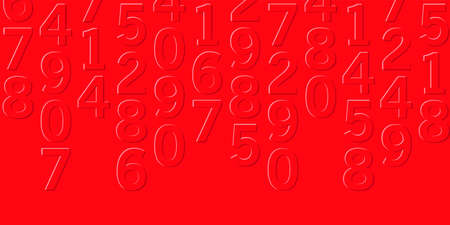 Red matrix mono chrome pattern with volume 3d numbers on it, play of light and shadow, letters forming texture, wallpaper background coverのイラスト素材