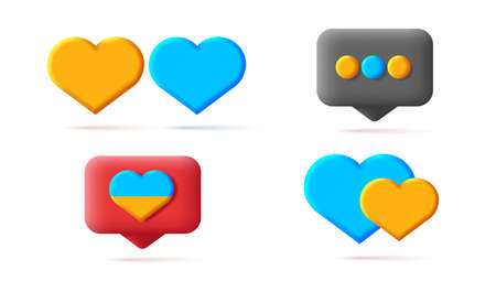 Digital icon of hearts in Ukrainian flag colors, push notification or message icon 3d. Vector illustration, isolatedのイラスト素材