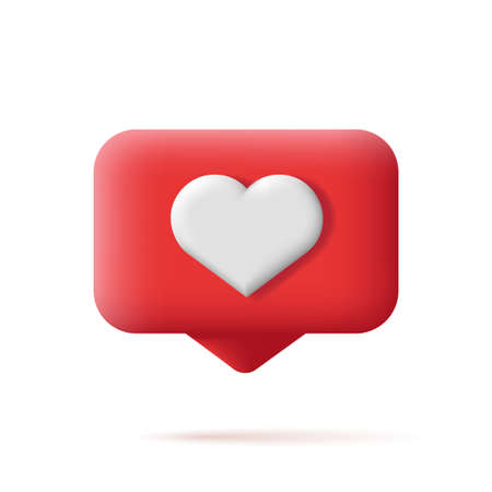 Red push notification icon with chat and heart, 3d illustration, isolated