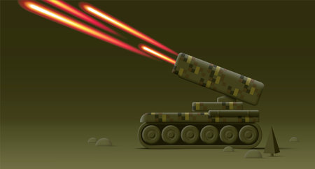 Missile tank fire rockets on the battle field, 3d modern vector illustrationのイラスト素材