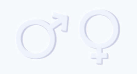 3d icon of female and male sign, white illustration of Venus mirror and Mars sword. vector illustrationのイラスト素材