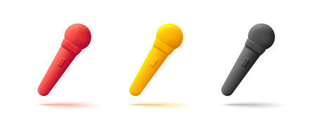 Set of microphone 3d icons, mono chrome render style illustrationのイラスト素材