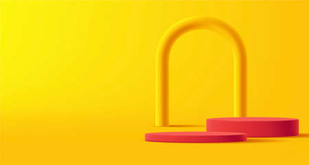 Yellow 3d podium with arch background, trendy render illustrationのイラスト素材