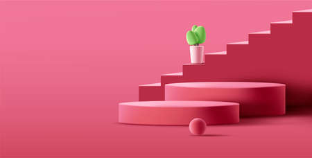 Happy Birthday pink greeting card with round 3d balloonsのイラスト素材