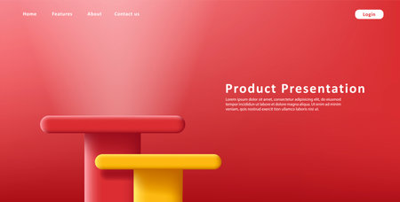 3d product podium, pillar shape of red and yellow scene, 3d. illustrationのイラスト素材