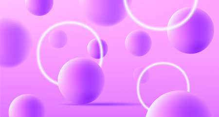 Abstract background with geometric shapes of neon circles and spheres, violet pink. vector illustrationのイラスト素材