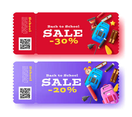 Discount sale promo leaflet with 3d illustration of school objectsのイラスト素材