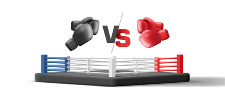 3d illustration of boxing ring with red gloves vs blackのイラスト素材