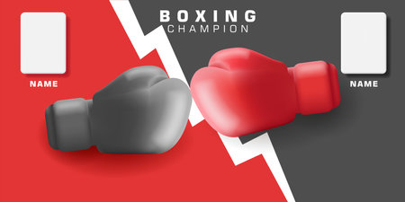 boxing gloves 3d illustration, boxing match poster with score tablesのイラスト素材