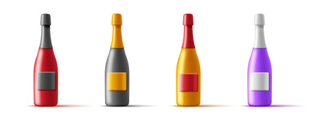 Set od 3d wine bottles of sparkling vine in different colorsのイラスト素材