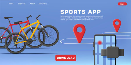 3d illustration with bicycle rental service, smartphone app with mapのイラスト素材