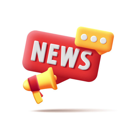 3d Label with megaphone and speech bubble with news message, volume tagのイラスト素材