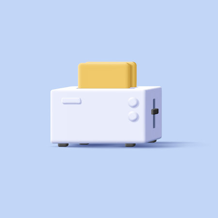 White 3d toaster with bread, render cartoon style illustration, isolated vectorのイラスト素材