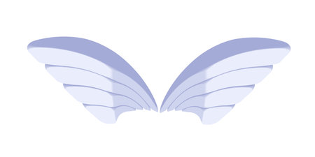 Wings white composed of 3d geometric shapes, isolated abstract symbol, butterfly or angel or birdのイラスト素材