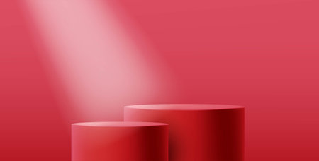 3d red monochrome pedestal illuatration with spotlight vectorのイラスト素材