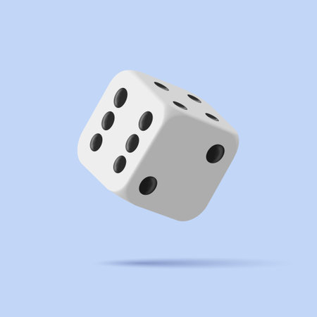 White dice with black dots 3d icon. Rounded corners cube in the air, render 3d graphics, isolatedのイラスト素材