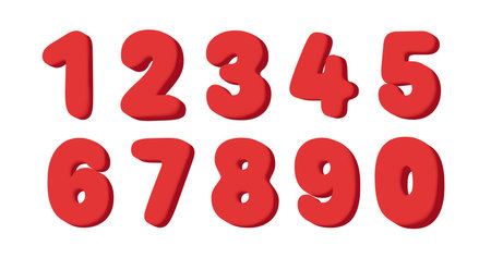 Red rounded numbers typo set, isolated 3d lettersのイラスト素材