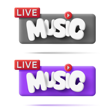 Live music 3d lettering label, rounded render volume letters with red playerのイラスト素材