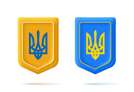 3d shield with trident in blue and yellow colors, Ukraine independence symbolのイラスト素材
