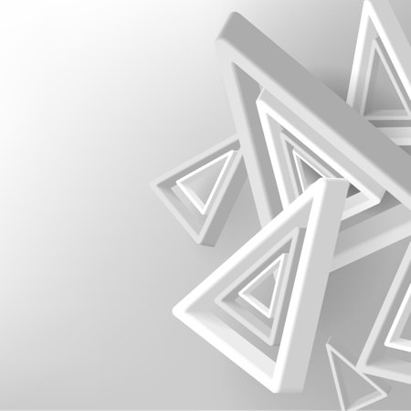 Abstract background with geometric triangle shapes in different position, white monochrome render styleのイラスト素材