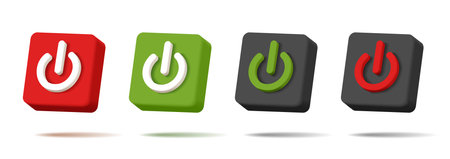 web icon push-button power, square shape with symbol in different colorsのイラスト素材