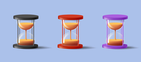 3D icon of sandglass, stylish set of detailed icons of transparent shape and sand, isolatedのイラスト素材