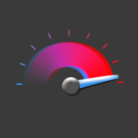 Speedometer iillustration, performance measurement symbol with pointer and gradient level from low...