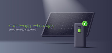 3d solar power station with panel and energy collector, 3d illustration, render black colorsのイラスト素材