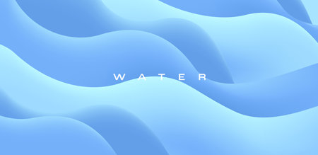 Blue soft shaped waves background, fluid water 3d pattern, abstract coverのイラスト素材