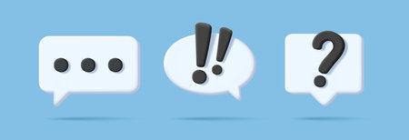 Speech, communication, dialogue bubbles - 3d render rounded icon set. White shapes with text symbols