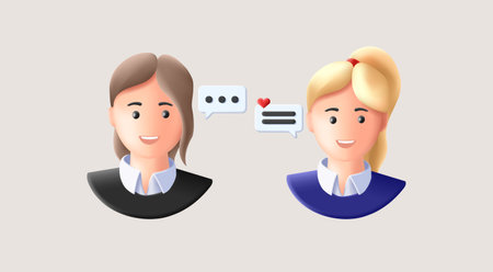 3d render style illustration of people having conversation via digital speech bubbles, chat or messenger conceptのイラスト素材