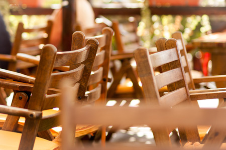 chairs in sea restaurantの写真素材