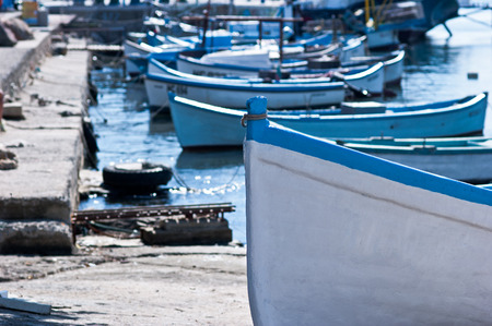 fishing boats in small europe townの写真素材