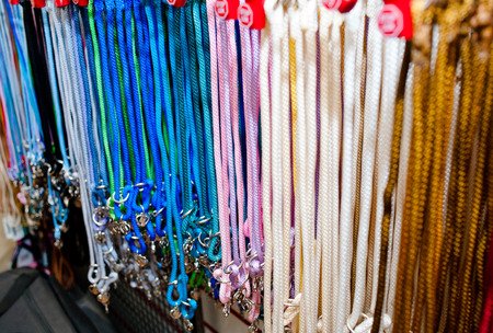 colorful show leashes on saleの写真素材
