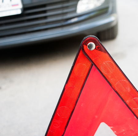 Car accident concept: emergency sign close upの写真素材