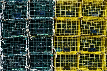 Green and Yellow Stacked LobsterTraps の写真素材