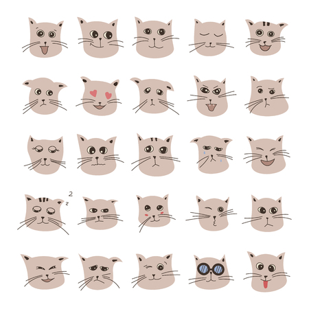 emotions of gray cute cartoon cat in vectorのイラスト素材