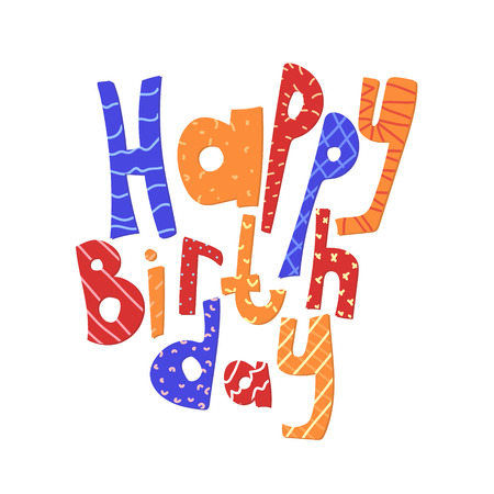 lettering Happy you. Bright doodles on white background in vector. Congratulation cardのイラスト素材