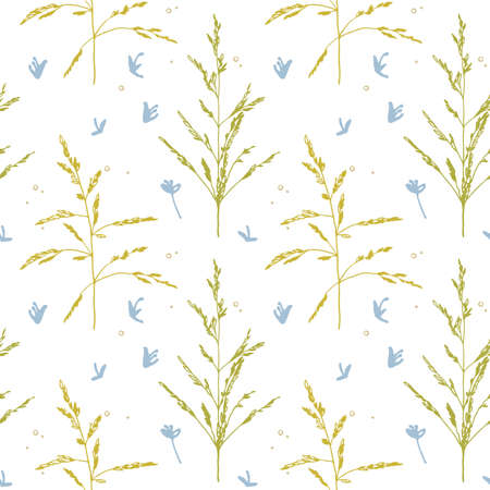 grass in seamless pattern white background. botanic design elements for backdrop, wallpaper, wrap. minimalist vector illustrationのイラスト素材